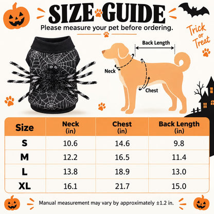 Halloween spider web dog costume size guide