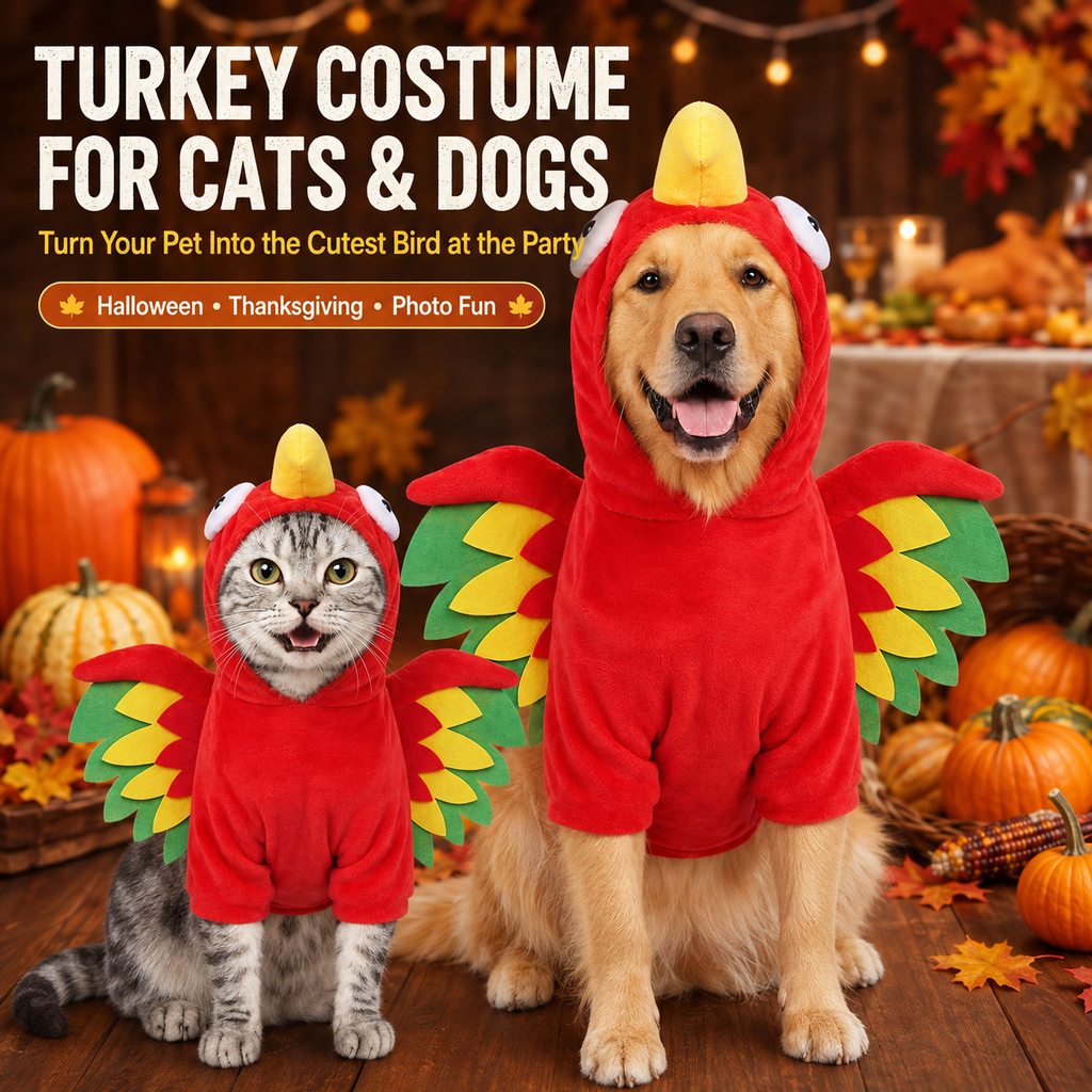 Paws in Awe Halloween Turkey Costume for Dogs & Cats - One-Piece Hooded Pet Outfit for Parties & Photos image 3