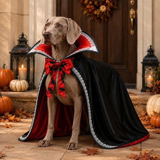 Crimson Red Halloween vampire dog cape costume main image