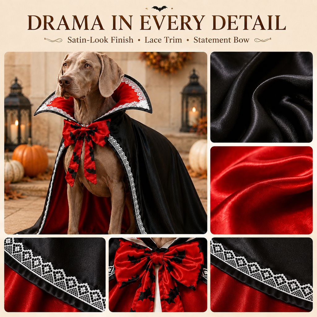 Halloween vampire dog cape detail materials