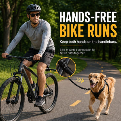 Hands-free bike runs with bike-mounted dog leash