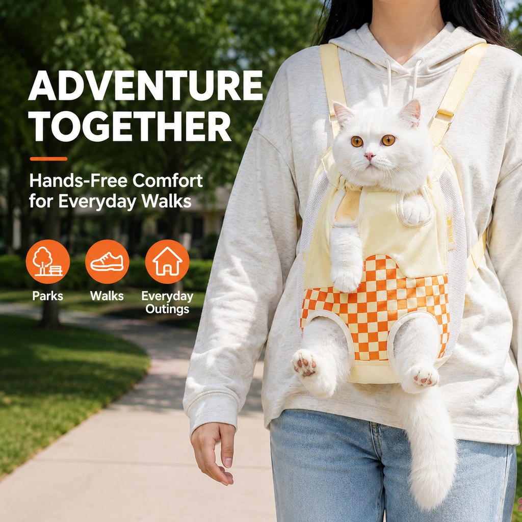Paws in Awe Hands-Free Cat Carrier Backpack for Walks & Vet Visits - Breathable Front & Back Travel Bag image 2