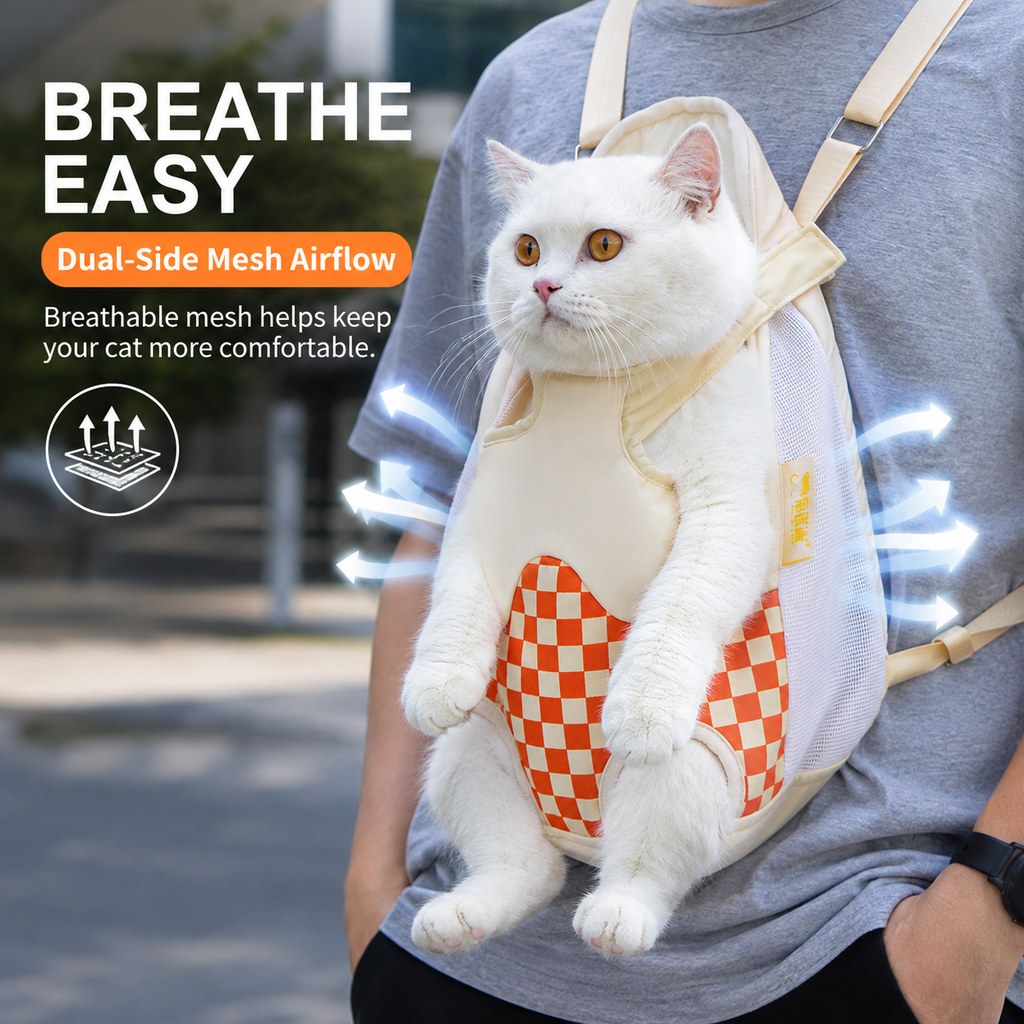 Paws in Awe Hands-Free Cat Carrier Backpack for Walks & Vet Visits - Breathable Front & Back Travel Bag image 9