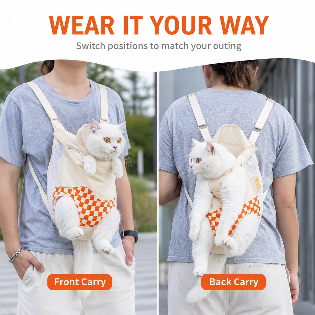 Paws in Awe Hands-Free Cat Carrier Backpack for Walks & Vet Visits - Breathable Front & Back Travel Bag image 3