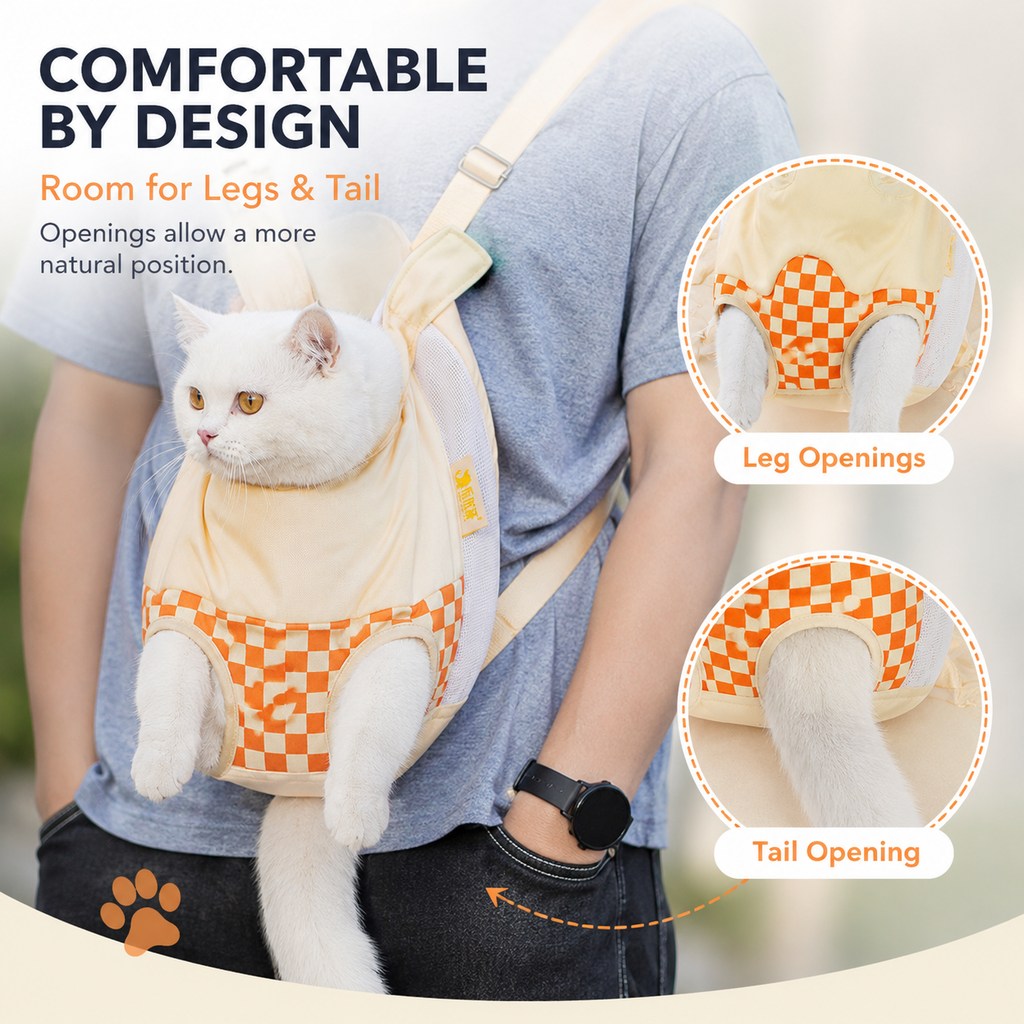 Paws in Awe Hands-Free Cat Carrier Backpack for Walks & Vet Visits - Breathable Front & Back Travel Bag image 5