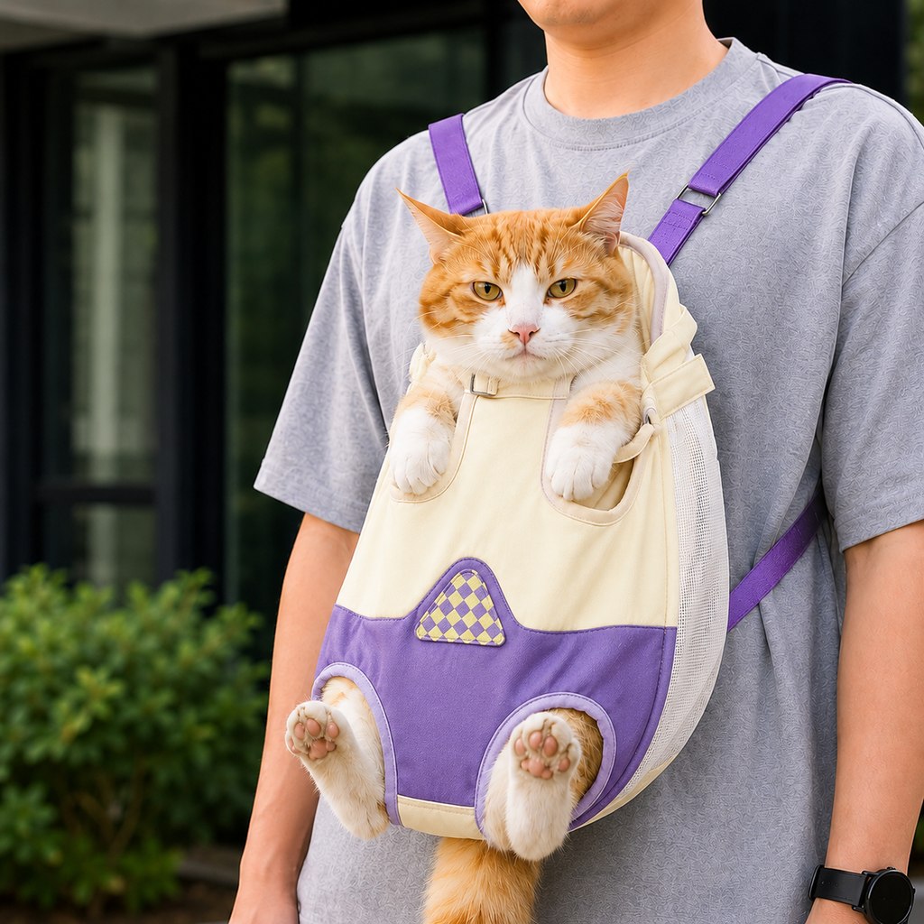 Paws in Awe Hands-Free Cat Carrier Backpack for Walks & Vet Visits - Breathable Front & Back Travel Bag image 12