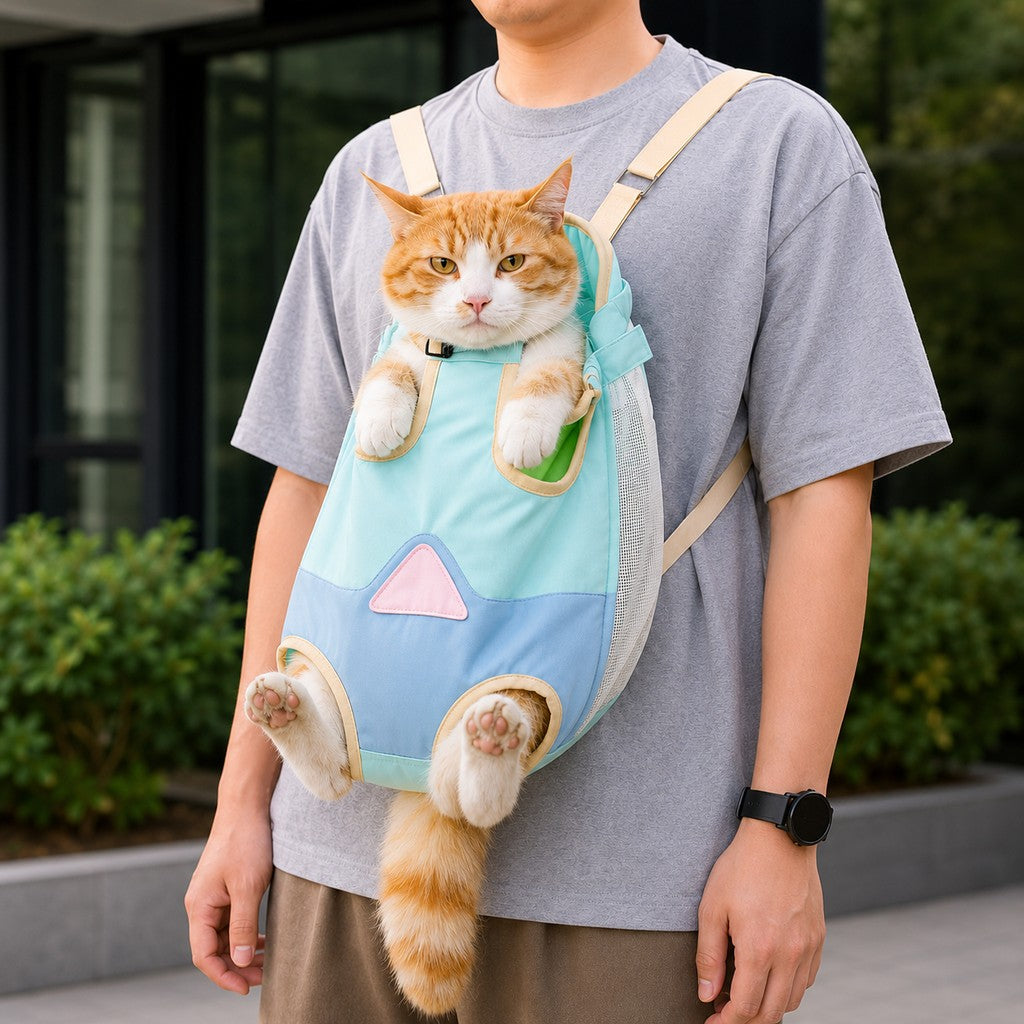 Paws in Awe Hands-Free Cat Carrier Backpack for Walks & Vet Visits - Breathable Front & Back Travel Bag image 11