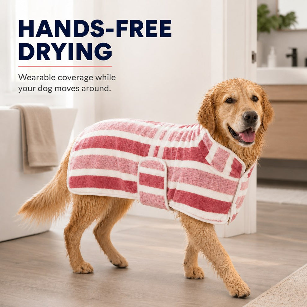 Hands-free wearable dog drying towel pink
