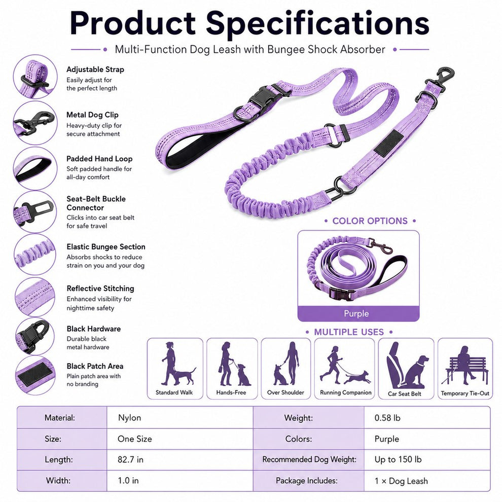 Paws in Awe Hands-Free Shock-Absorbing Dog Leash for Running, Walking & Car Travel - Bungee Leash Helps Reduce Pulling image 10
