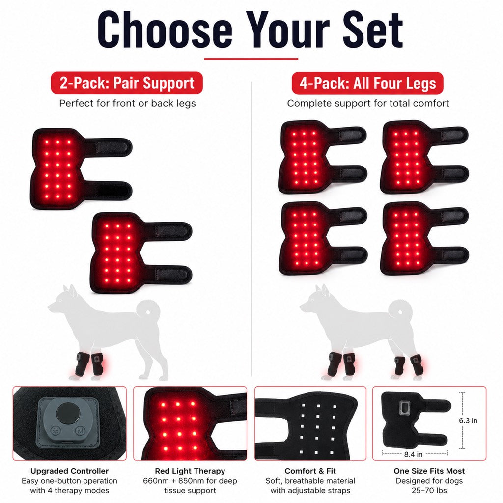 Hands-free dog leg comfort support for after-walk stiffness