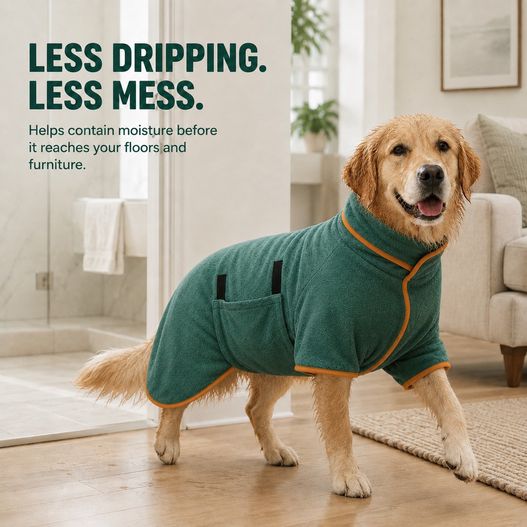 Hands-free drying dog bathrobe