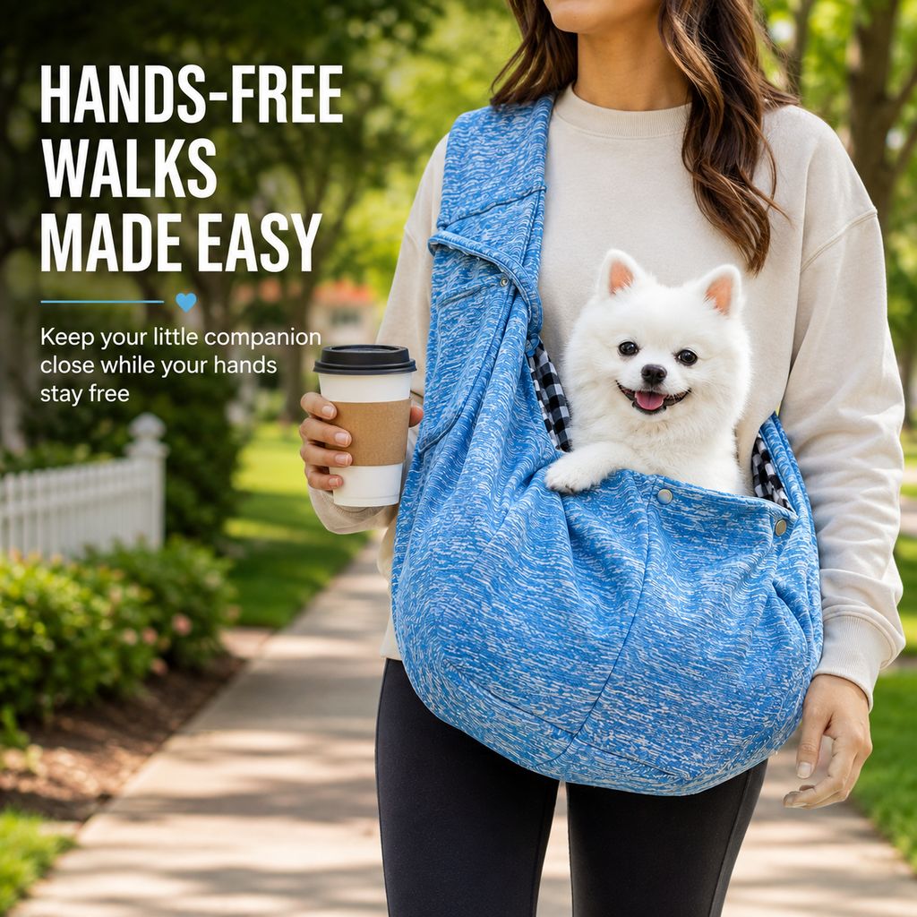 Paws in Awe Hands-Free Pet Sling Carrier for Small Dogs & Cats - Wide Strap Shoulder Bag for Walks, Errands & Vet Visits image 2