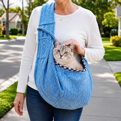 Paws in Awe Hands-Free Pet Sling Carrier for Small Dogs & Cats - Wide Strap Shoulder Bag for Walks, Errands & Vet Visits image 1