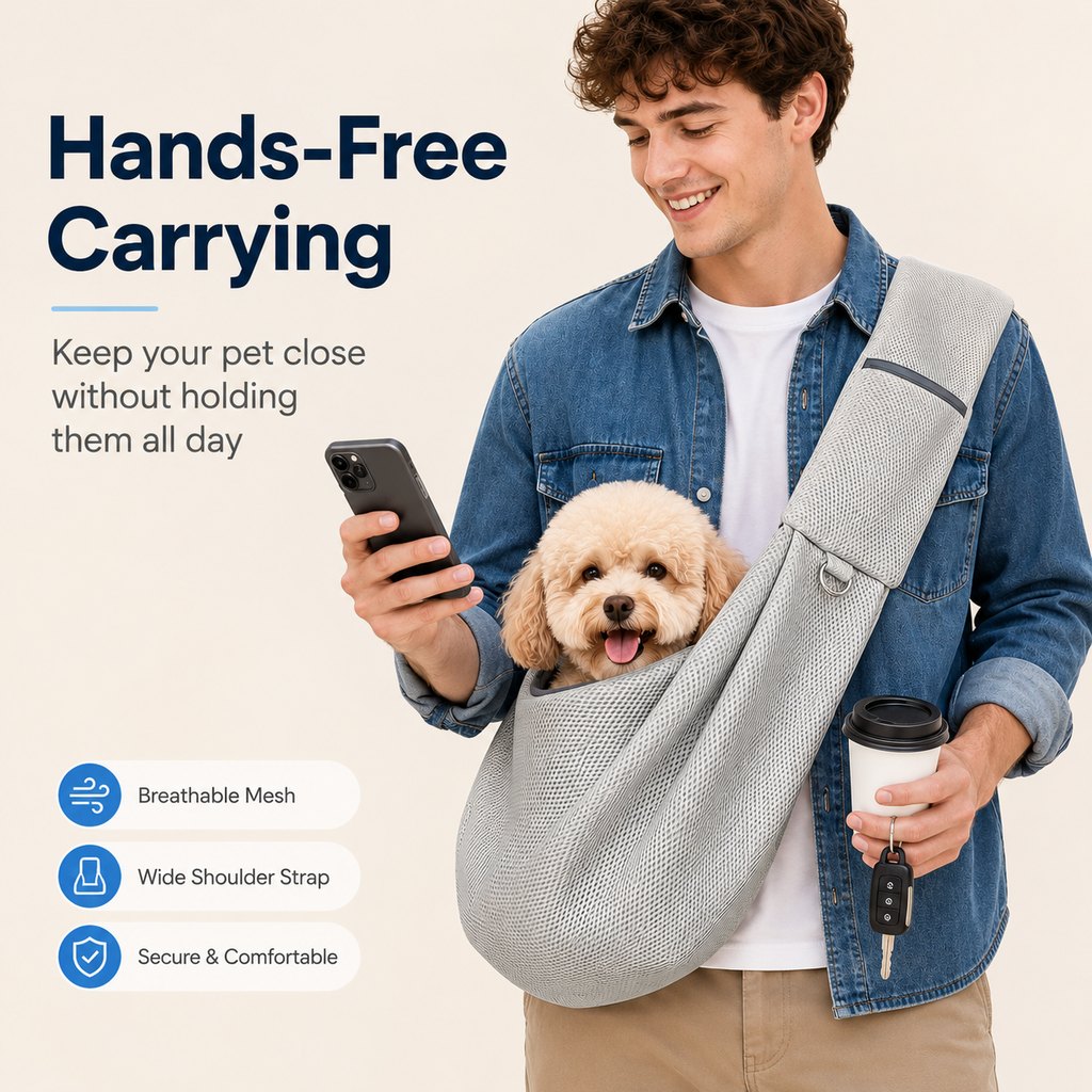 Paws in Awe Crossbody Pet Sling Carrier for Small Dogs & Cats - Breathable Hands-Free Travel Bag for Walks, Errands & Vet Visits image 4
