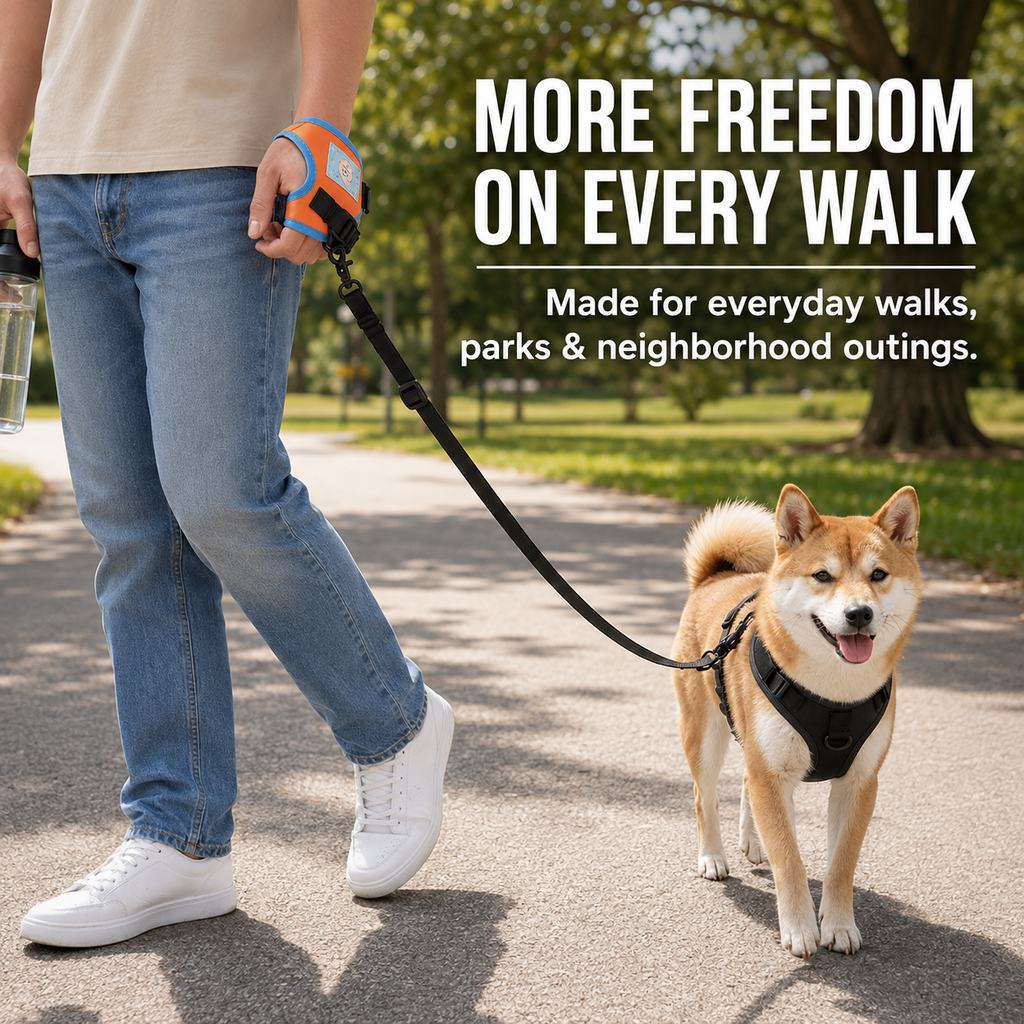 Hands-free dog leash with breathable wrist wrap