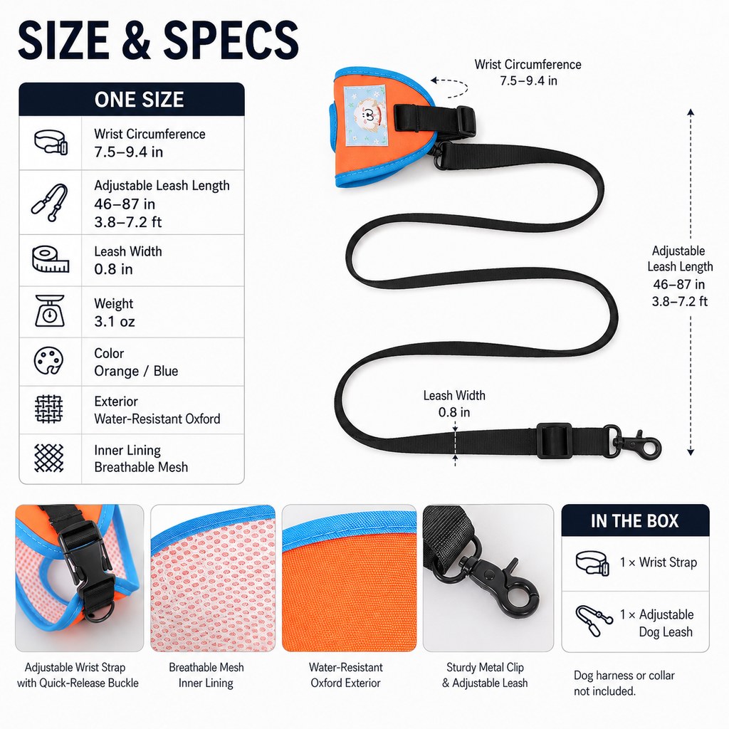 Orange blue wearable dog leash for daily walks