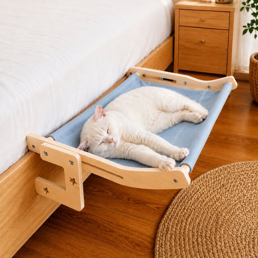 Paws in Awe Bedside Hanging Cat Hammock Bed - Space-Saving Elevated Cat Lounge for Beds, Sofas & Windows image 15