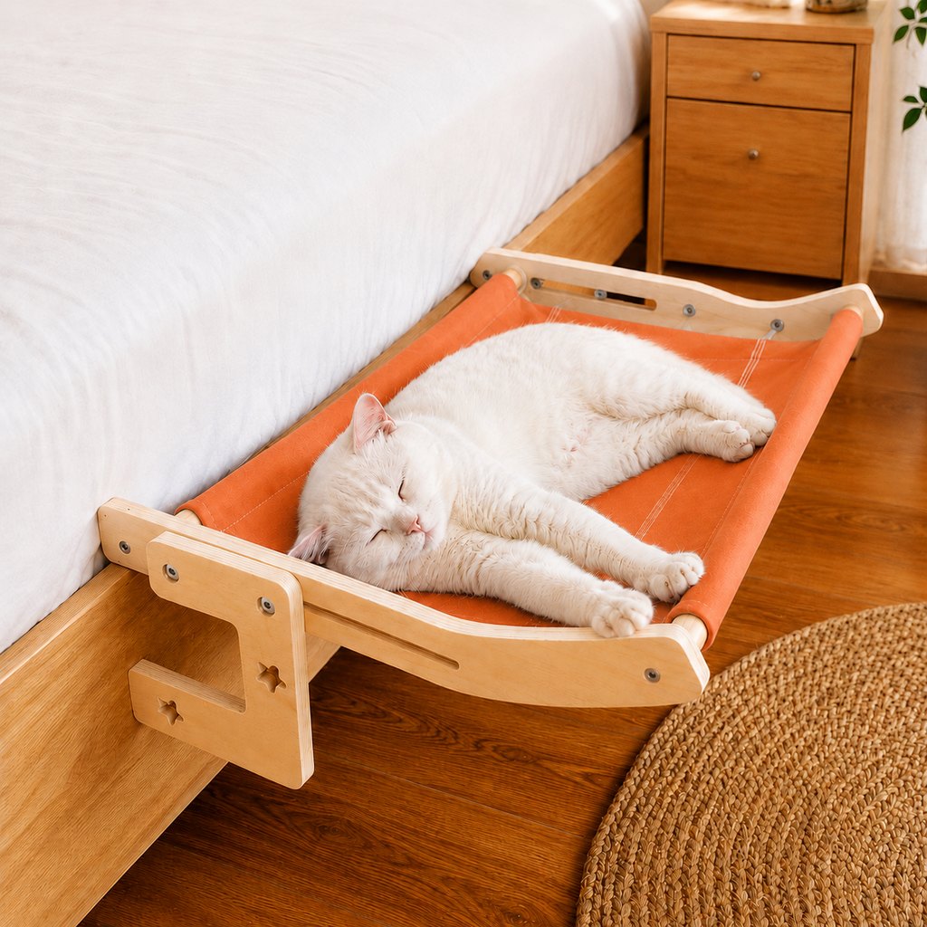 Paws in Awe Bedside Hanging Cat Hammock Bed - Space-Saving Elevated Cat Lounge for Beds, Sofas & Windows image 11