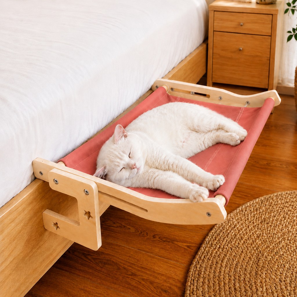 Paws in Awe Bedside Hanging Cat Hammock Bed - Space-Saving Elevated Cat Lounge for Beds, Sofas & Windows image 12