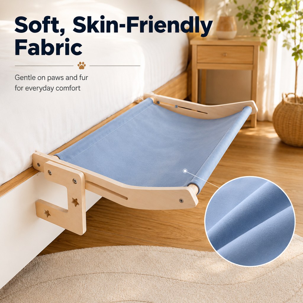 Paws in Awe Bedside Hanging Cat Hammock Bed - Space-Saving Elevated Cat Lounge for Beds, Sofas & Windows image 5