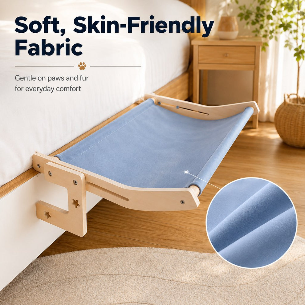 Paws in Awe Bedside Hanging Cat Hammock Bed - Space-Saving Elevated Cat Lounge for Beds, Sofas & Windows image 5