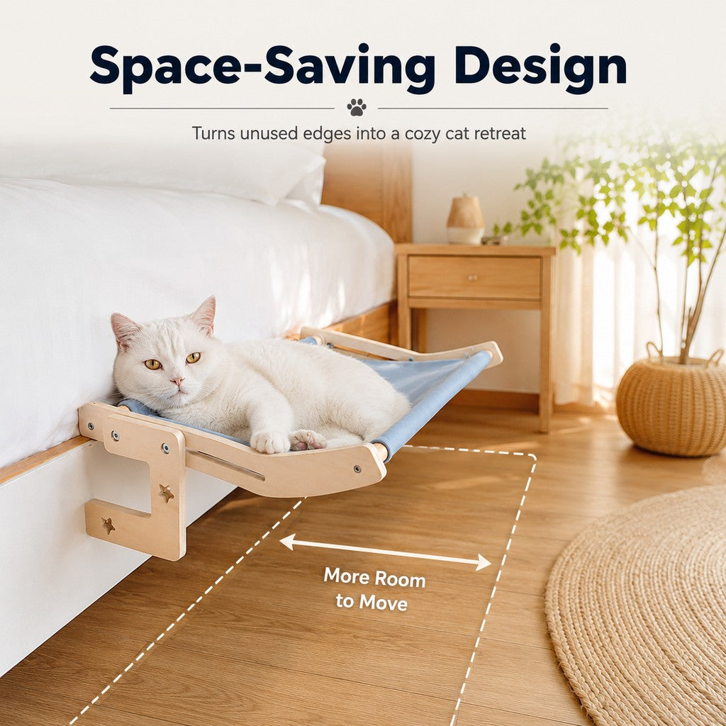 Paws in Awe Bedside Hanging Cat Hammock Bed - Space-Saving Elevated Cat Lounge for Beds, Sofas & Windows image 7