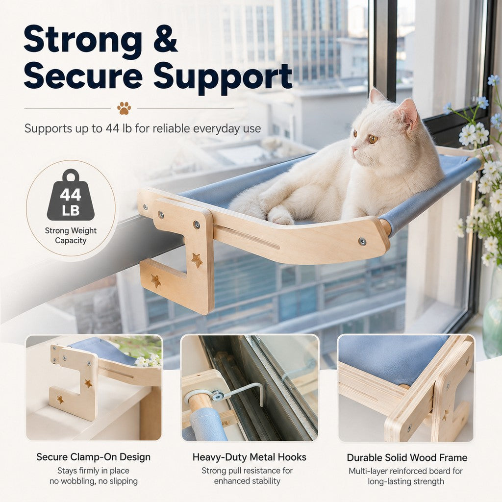 Paws in Awe Bedside Hanging Cat Hammock Bed - Space-Saving Elevated Cat Lounge for Beds, Sofas & Windows image 6