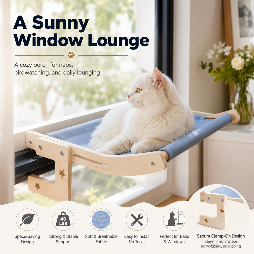 Paws in Awe Bedside Hanging Cat Hammock Bed - Space-Saving Elevated Cat Lounge for Beds, Sofas & Windows image 3