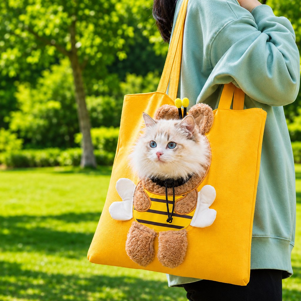Paws in Awe Head-Out Cat Carrier Tote for Walks & Vet Visits - Lightweight Canvas Pet Bag for Cats & Small Dogs image 1