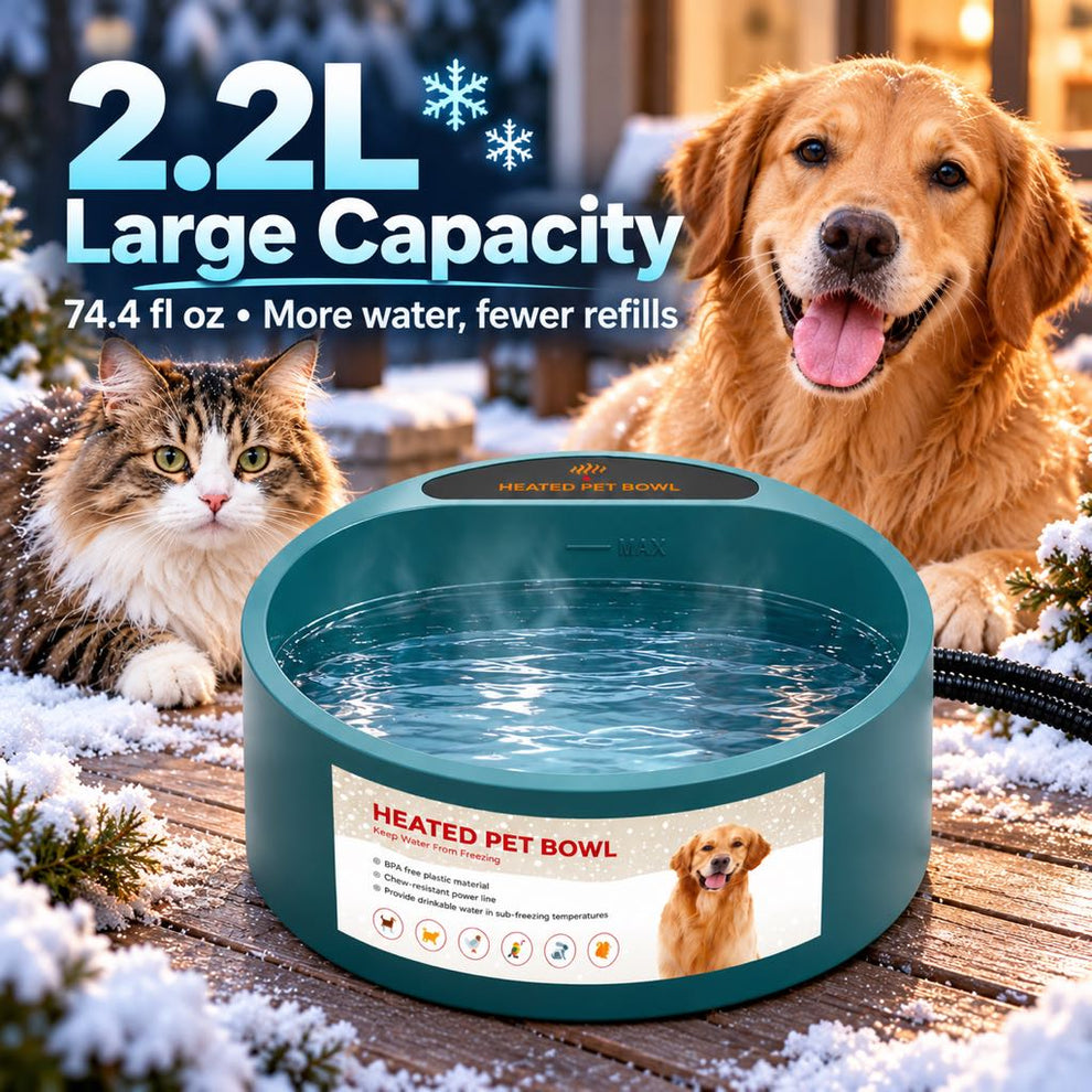 2.2 liter capacity of the heated pet water bowl