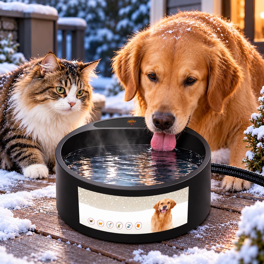 Army green heated pet water bowl for dogs and cats