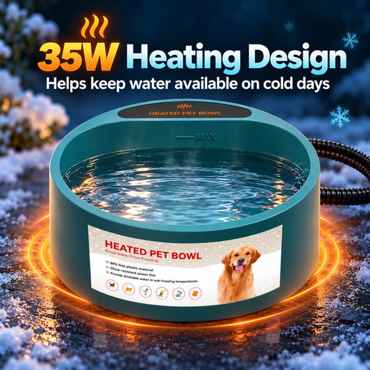 Black heated pet water bowl for dogs and cats