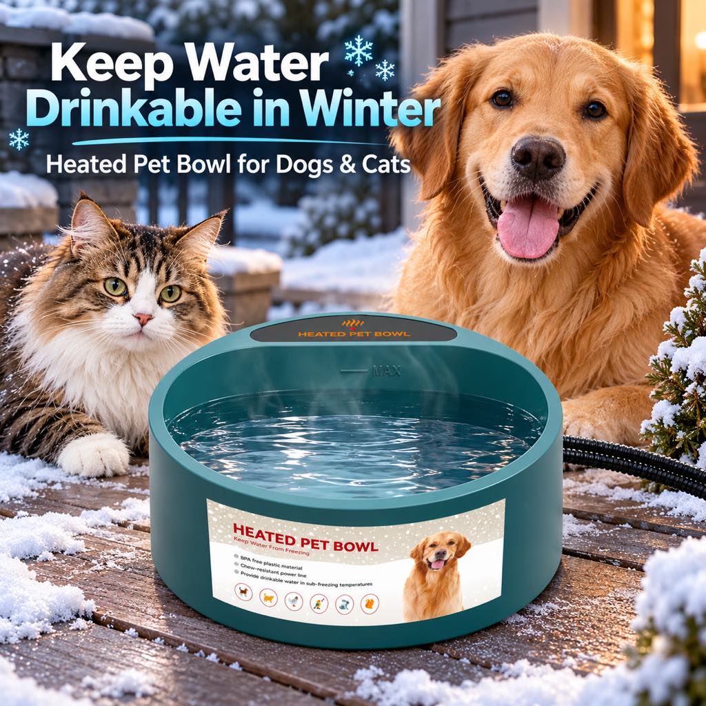 Heated pet water bowl for winter hydration