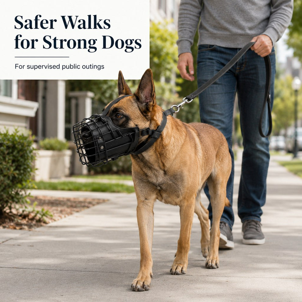 Paws in Awe Heavy-Duty Black Steel Basket Dog Muzzle for Large Dogs - Safer Walks, Vet Visits & Anti-Scavenging Control image 4