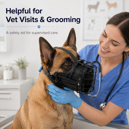 Paws in Awe Heavy-Duty Black Steel Basket Dog Muzzle for Large Dogs - Safer Walks, Vet Visits & Anti-Scavenging Control image 3