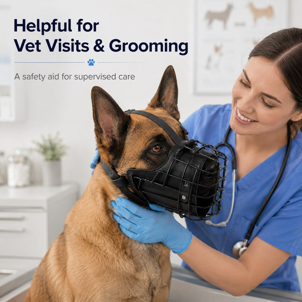 Paws in Awe Heavy-Duty Black Steel Basket Dog Muzzle for Large Dogs - Safer Walks, Vet Visits & Anti-Scavenging Control image 3
