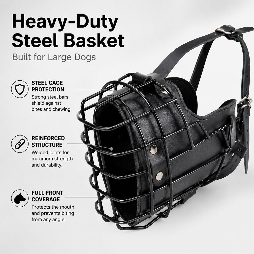 Paws in Awe Heavy-Duty Black Steel Basket Dog Muzzle for Large Dogs - Safer Walks, Vet Visits & Anti-Scavenging Control image 5