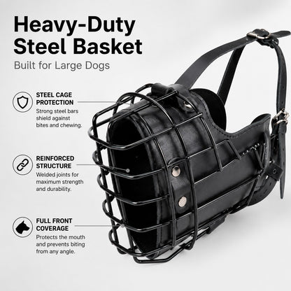 Paws in Awe Heavy-Duty Black Steel Basket Dog Muzzle for Large Dogs - Safer Walks, Vet Visits & Anti-Scavenging Control image 4