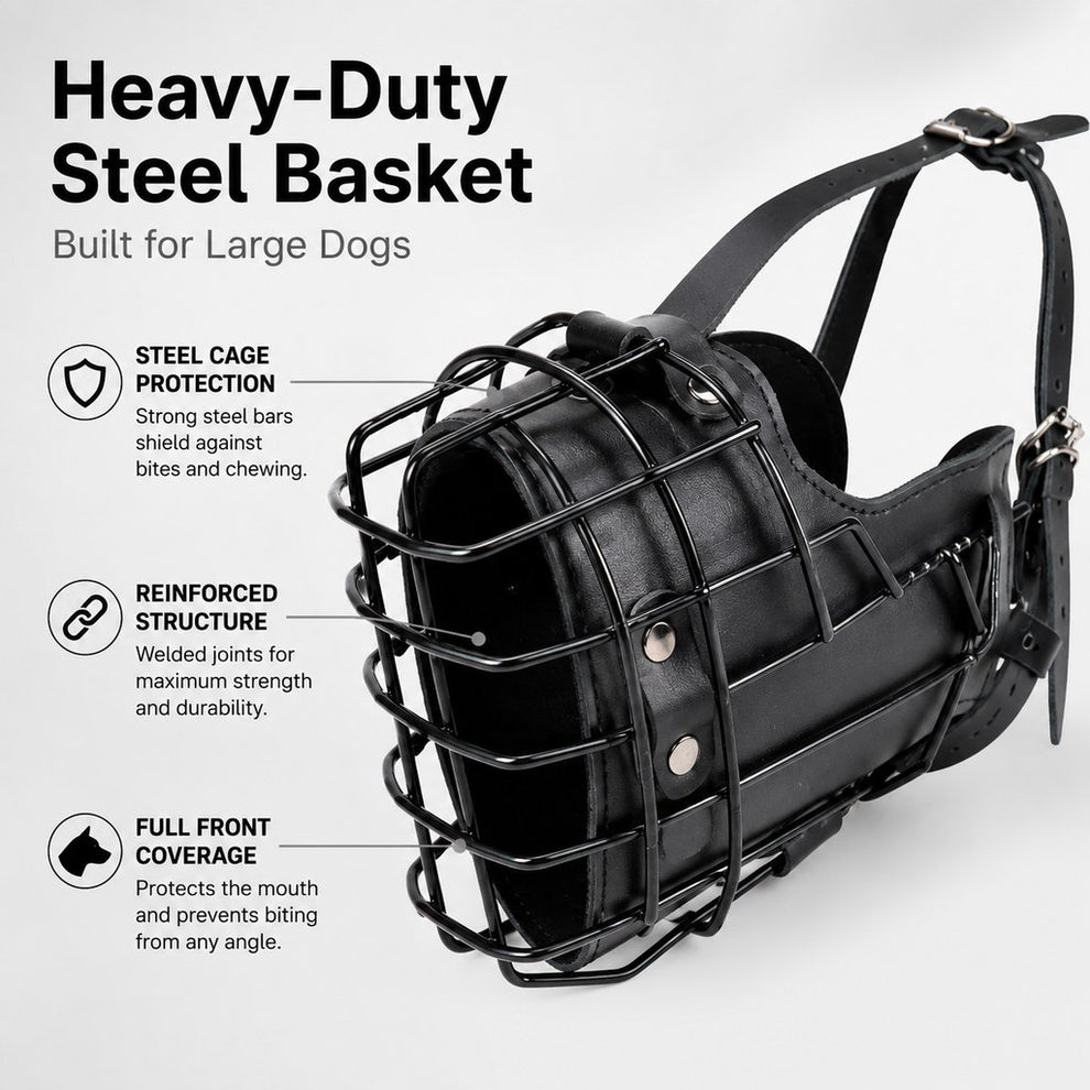 Paws in Awe Heavy-Duty Black Steel Basket Dog Muzzle for Large Dogs - Safer Walks, Vet Visits & Anti-Scavenging Control image 5