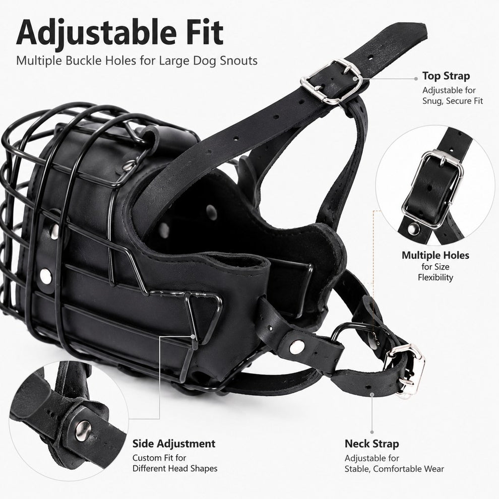 Paws in Awe Heavy-Duty Black Steel Basket Dog Muzzle for Large Dogs - Safer Walks, Vet Visits & Anti-Scavenging Control image 8