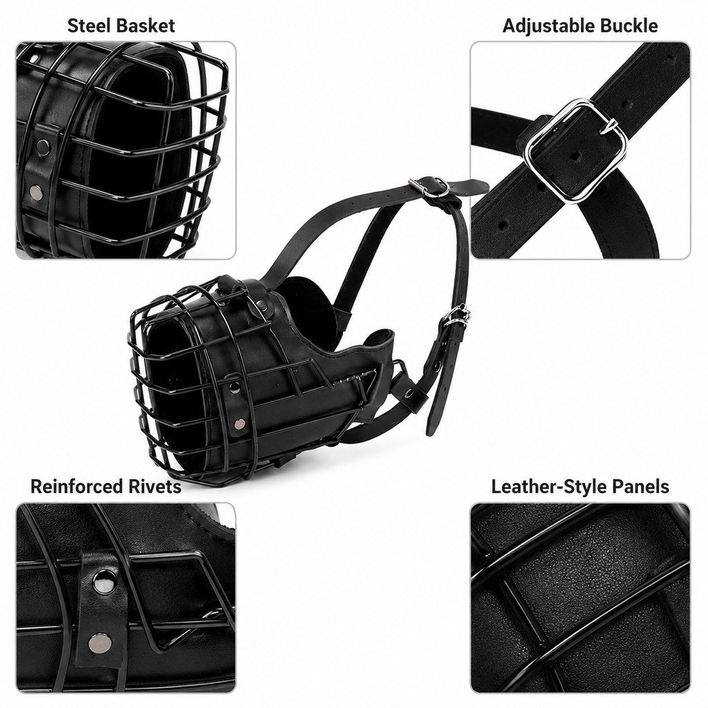 Paws in Awe Heavy-Duty Black Steel Basket Dog Muzzle for Large Dogs - Safer Walks, Vet Visits & Anti-Scavenging Control image 9