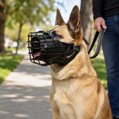 Heavy duty black steel basket dog muzzle gallery image