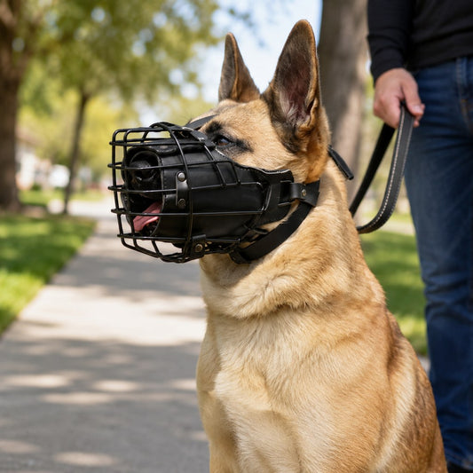 Heavy duty black steel basket dog muzzle gallery image
