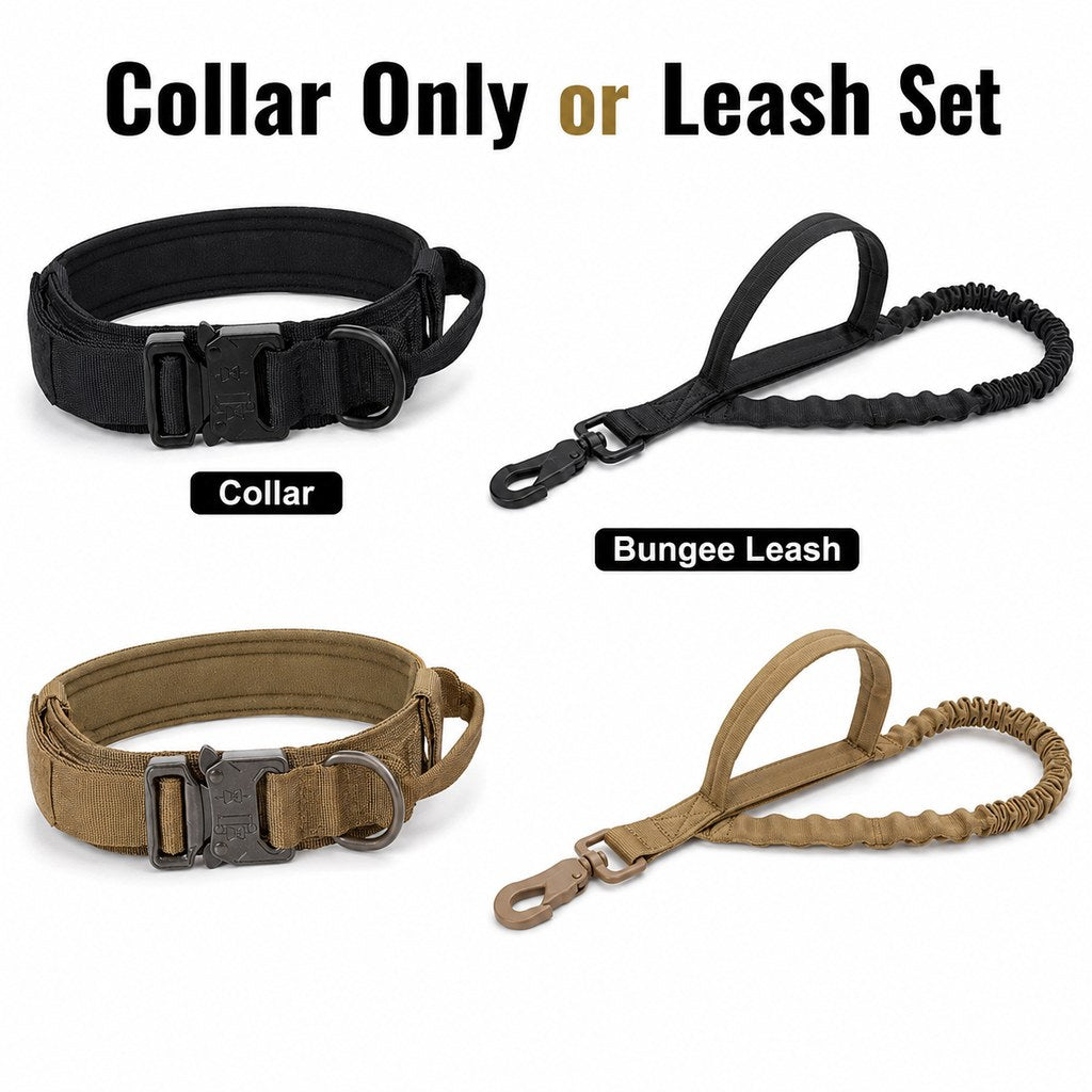 Choose collar only or collar plus bungee leash set tactical dog collar