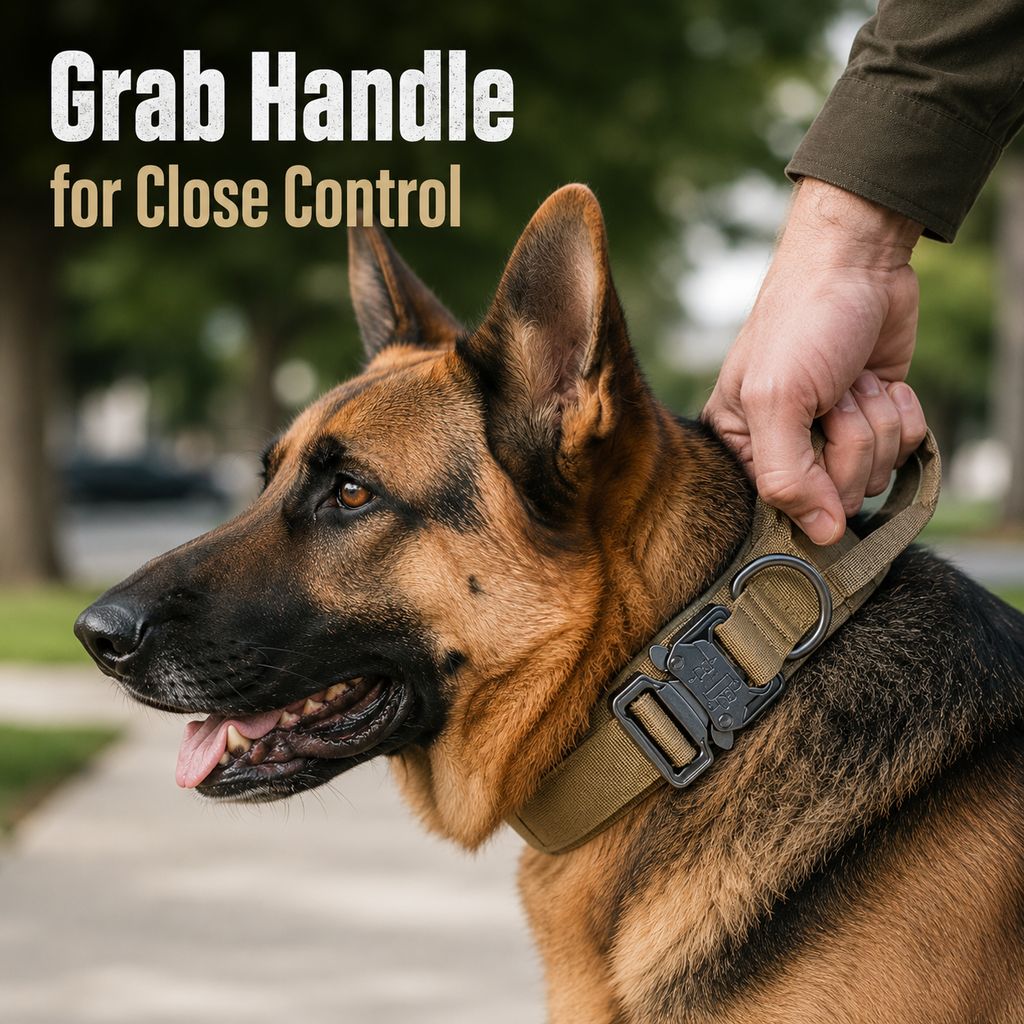 Built-in grab handle for close control on tactical dog collar