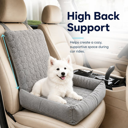 High padded backrest on corduroy pet car seat bed