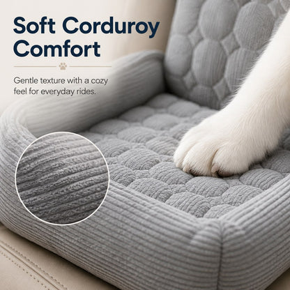 Close-up of soft corduroy fabric on pet car seat bed