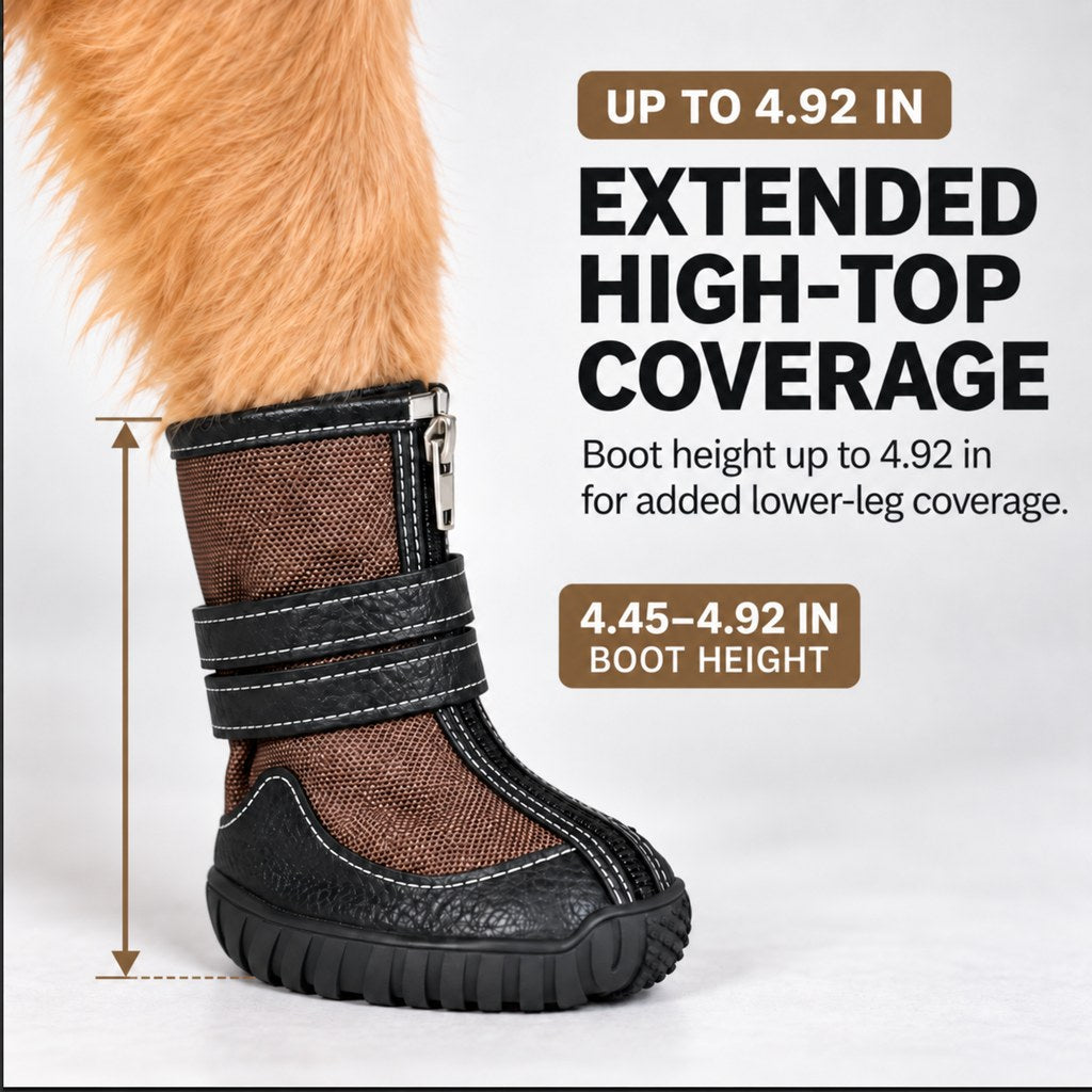 High-top dog boot height from 4.45 to 4.92 inches