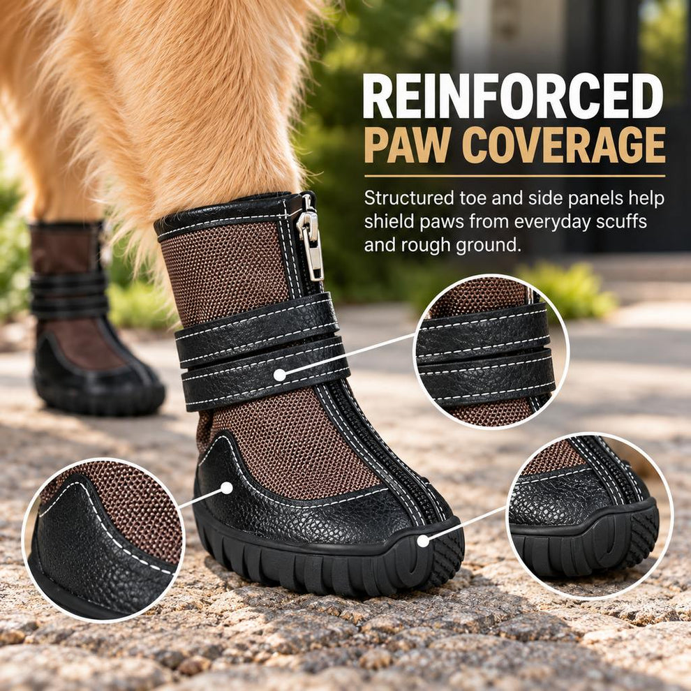 Reinforced toe and side coverage on protective dog boots