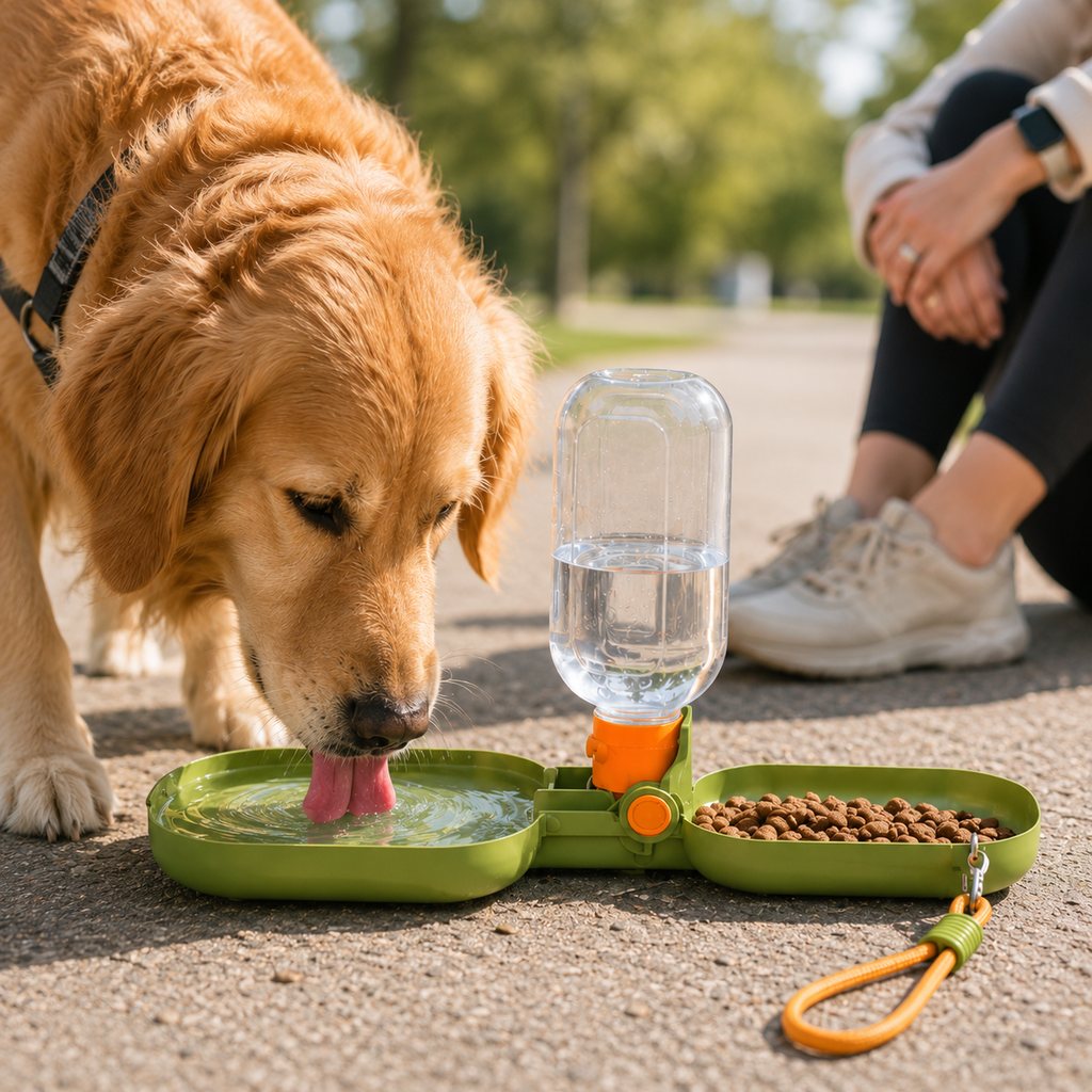 Portable Folding Pet Water & Food Cup for Walks & Hiking - 15.6 oz Leak-Resistant Dog & Cat Travel Bottle Bowl image 1